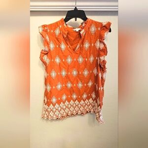 Jade Melody Tam Rust & White Eyelet Cap Sleeve Top Blouse Top Blouse sz XL